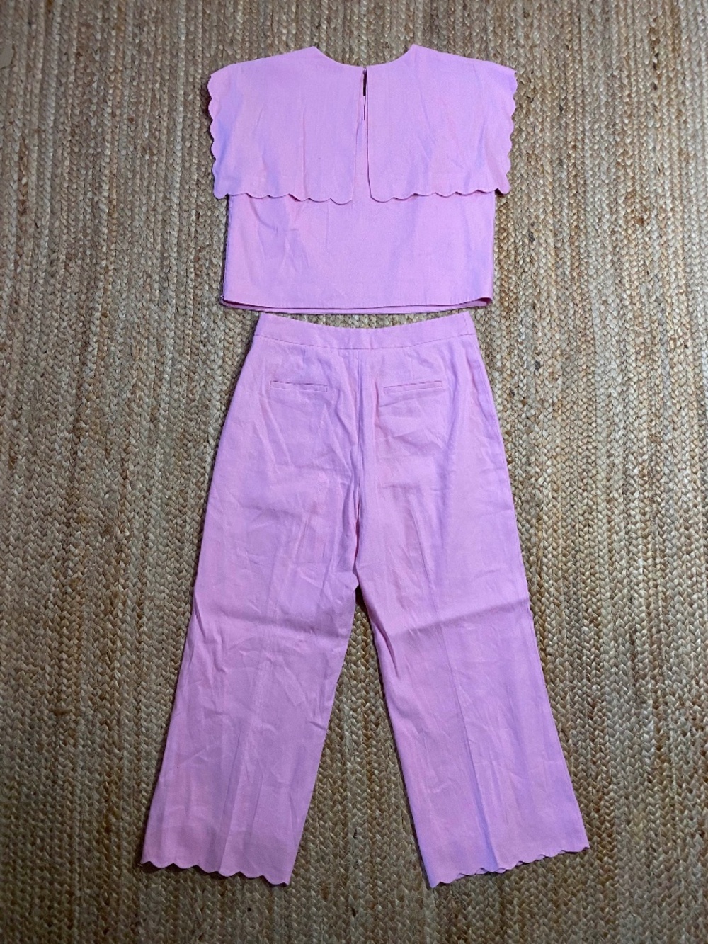 Antonio Melani Pink Linen Scallop Crop Top & Pants Set Size 8